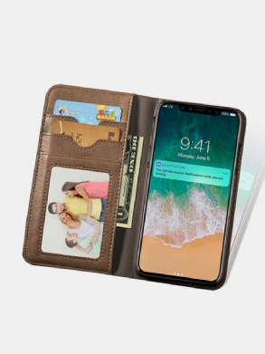 Bőr Pénztárca Telefontok Vékony Kihajtható Fedelű Támaszték Mozgatható Kártyatartóval Iphone-hoz