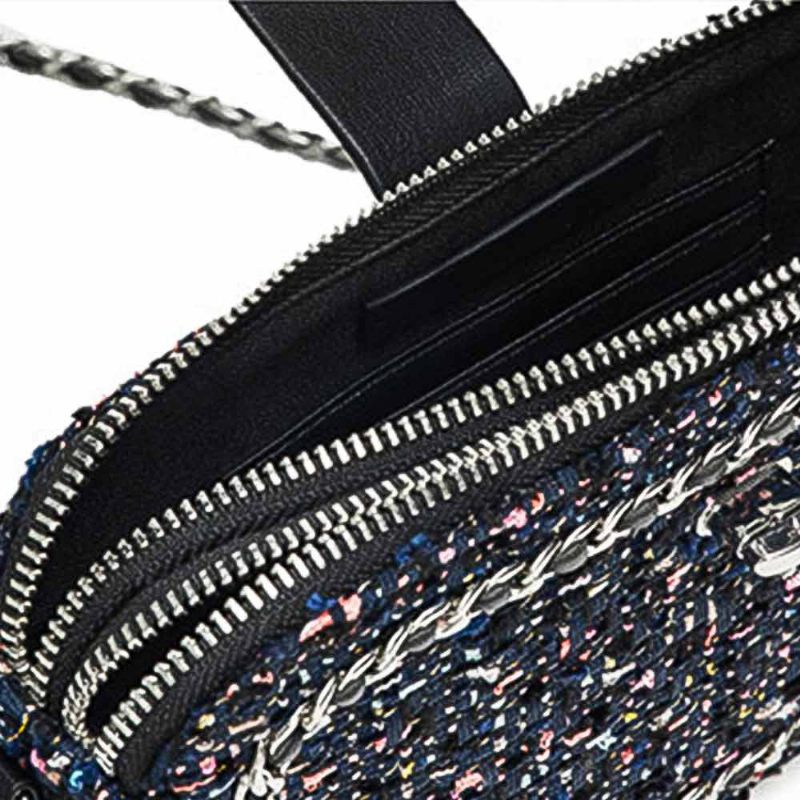 Finom Paillette Twill Corduroy Mini Steppelt Láncos Válltáska Divatos Kétszintes Sötétkék Crossbody Kézitáska