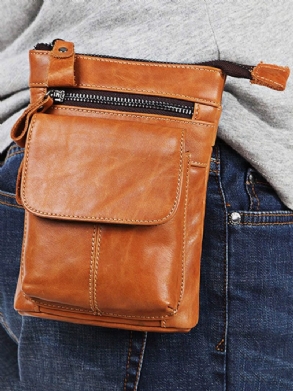 Man Vintage Valódi Bőr Nagy Kapacitású Deréktáska Crossbody Táska Többfunkciós Telefontáska