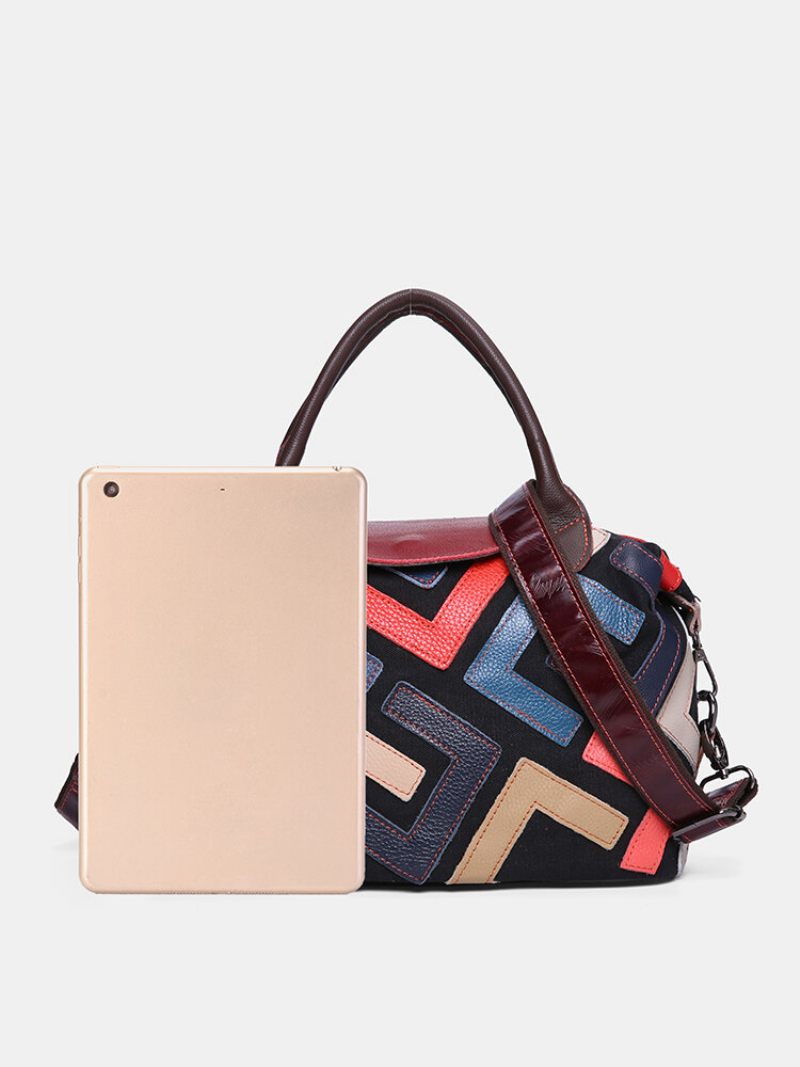 Női Bohemian Valódi Bőr Patchwork Kézitáskák Nagy Kapacitású Vintage Crossbody Táskák