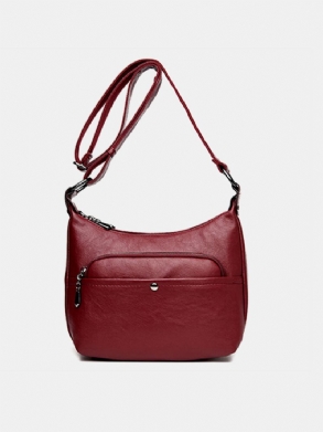 Női Pure Color Vintage Pu Bőr Válltáska Crossbody Táska