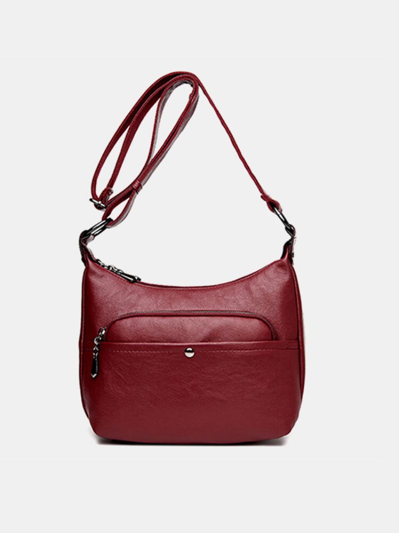 Női Pure Color Vintage Pu Bőr Válltáska Crossbody Táska