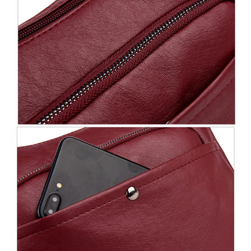Női Pure Color Vintage Pu Bőr Válltáska Crossbody Táska