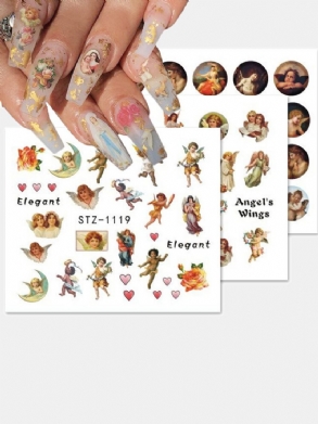 8 Db Nail Art Matricák Retro Cupid Eros Water Transfer Manikűr Eszközök