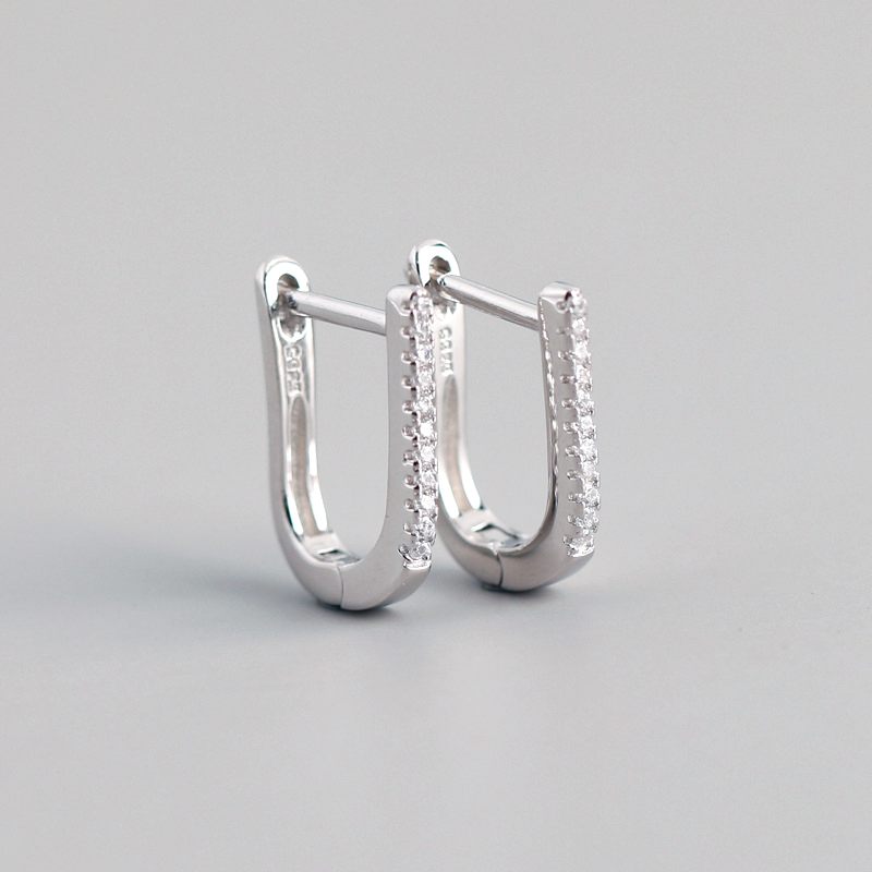 925 Sterling Ezüst Micro Pave Cirkónia U Alakú Kampós Fülbevaló