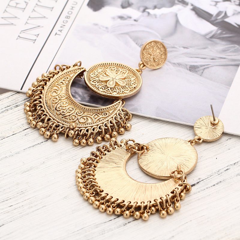 Vintage Etnikai Bojt Medál Virág Moon Drop Dangle Fülbevaló Női Ékszer Neki
