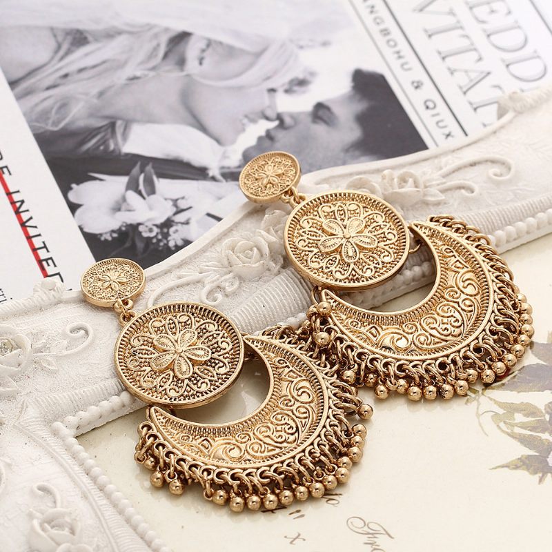 Vintage Etnikai Bojt Medál Virág Moon Drop Dangle Fülbevaló Női Ékszer Neki