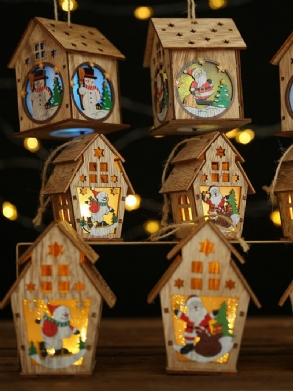 1 Db Karácsonyi Fa Megvilágított Faház Kreatív Összeállítás Kis Ház Dekoráció Világító Színes Kabin