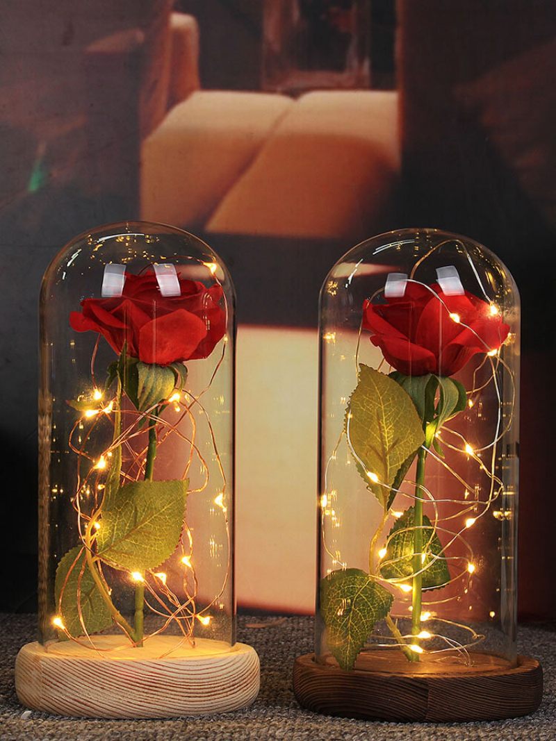 Karácsonyi Díszek Beauty Enchanted Tartósított Vörös Friss Rózsa Üvegborítás + Led Lámpa