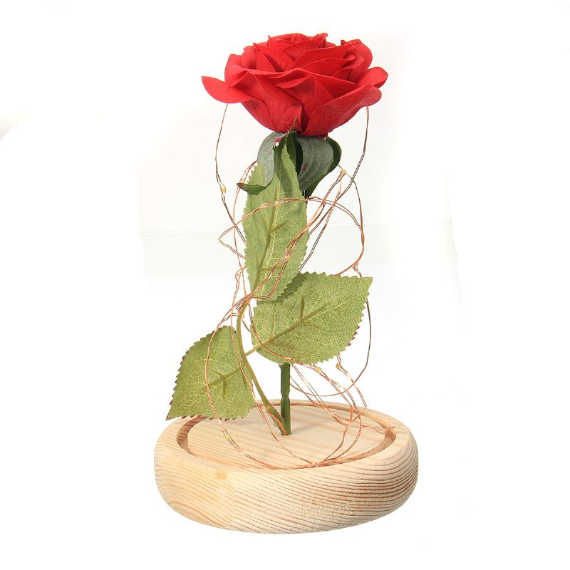 Karácsonyi Díszek Beauty Enchanted Tartósított Vörös Friss Rózsa Üvegborítás + Led Lámpa
