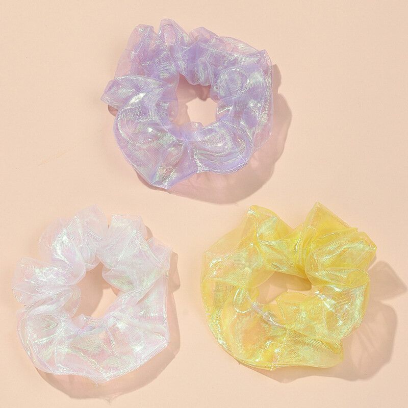 Gyöngyházfényű Hálós Sifon Scrunchie Elasztikus Haj Gumiszalagok Nyakkendő Hajgyűrű Kötéltartó Fejfedő