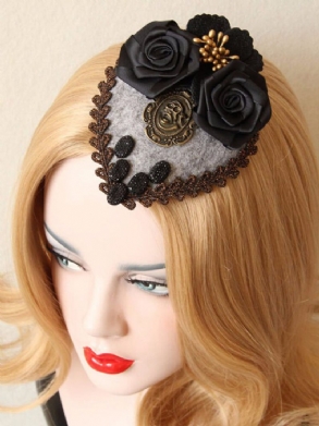 Punk Cosplay Hairwear Vinatge Black Rose Skull Small Hairpin Jewelry