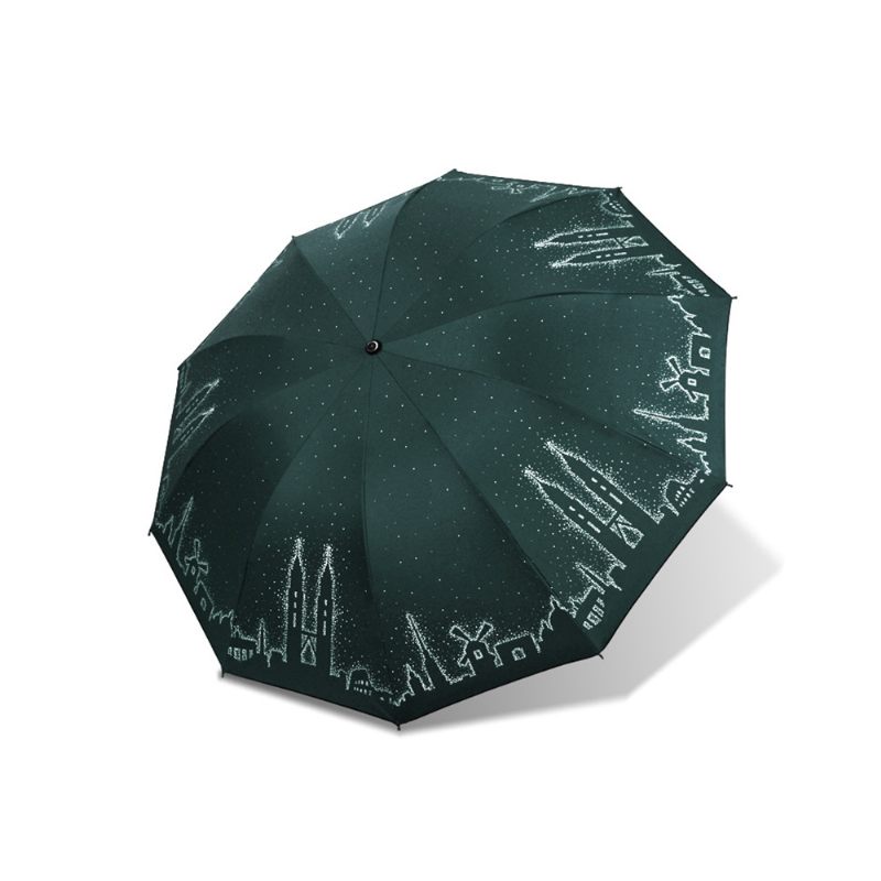 Nagyított Változat Kreatív Minden Időjárásra Alkalmas Esernyő Háromszoros Összecsukható Napernyő Fekete Gumi Bevonattal