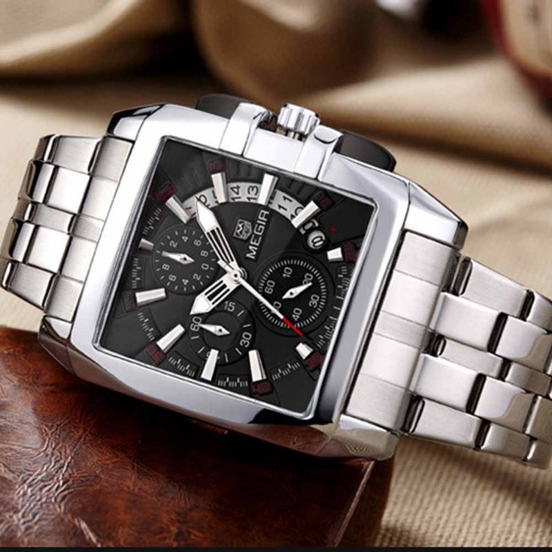 Férfi Sportóra Négyzet Alakú Quartz Movement 3atm Vízálló És Többfunkciós Karóra