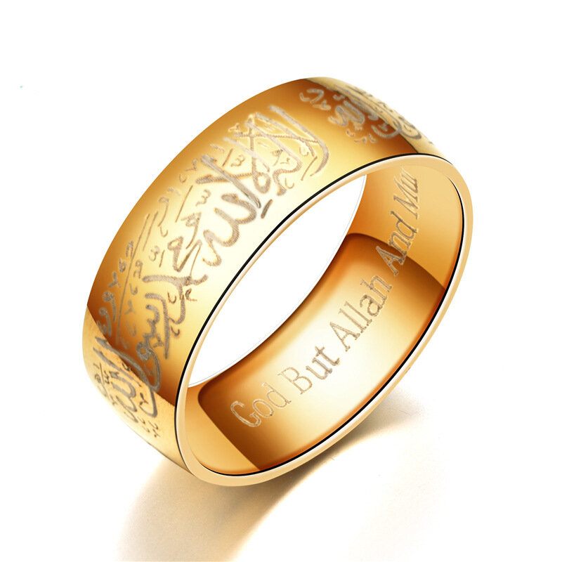 Divat Muszlim Allah Szavak Rozsdamentes Acél Gyűrűk Vallási 8 mm-es Többszínű Arany Férfiaknak Nőknek