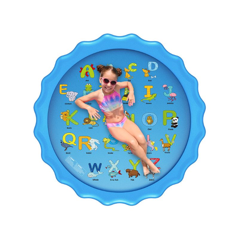 Wevon Splash Pad 67hüvelyk Sprinkle Play Mat Sprinkler Pad Gyerekeknek Öntöző Medence Kültéri Vízi Játékok Tanulási Oktató Vatta Kisgyermekeknek Fiúknak Lányoknak