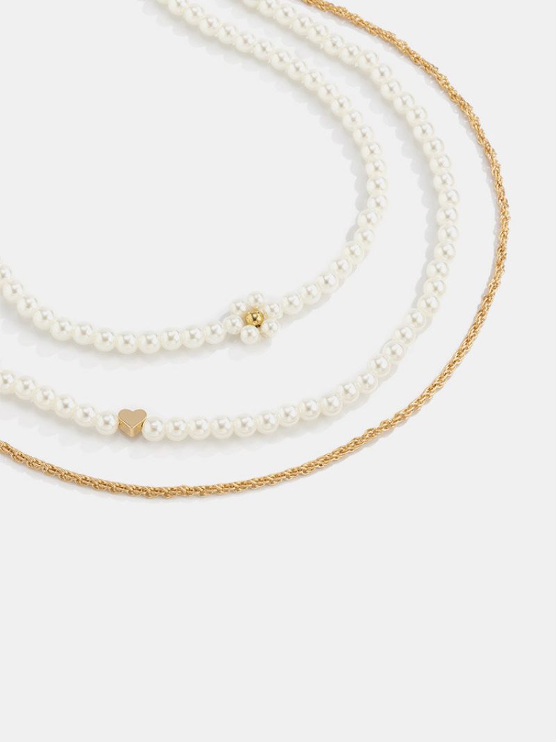 3 Db Vintage Daisy Pearl Gyöngyös Csavart Láncos Réz Ccb Nyaklánc Készlet