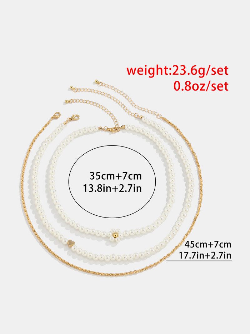 3 Db Vintage Daisy Pearl Gyöngyös Csavart Láncos Réz Ccb Nyaklánc Készlet