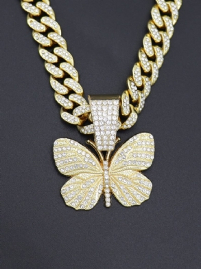 Hiphop Insect Butterfly Necklace Full Diamond Cuba Férfi Nyaklánc