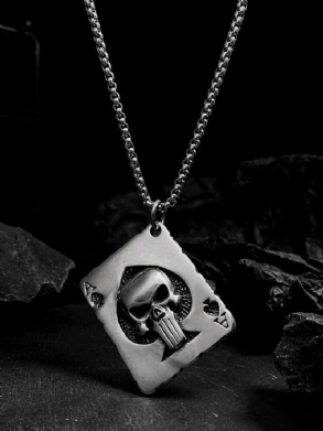 Ötvözet Titán Acél Hip-hop Vintage Ace Of Spades Skull Játékkártya Medál Nyaklánc