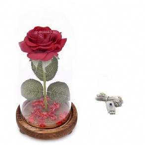 Vörös Rózsa Lámpa Led-es Tündérfüzérrel Lehullott Szirmokkal És Abs-talppal Üvegkupolában A Legjobb Ajándék Valentin-nap Számára