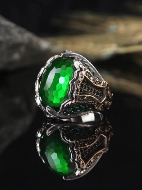 1 Db Ötvözet Fashion Vintage Berakásos Zöld Strassz Gyűrű