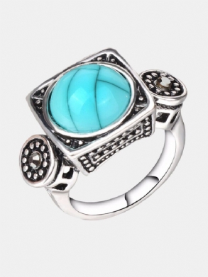 Divat Ujjgyűrűk Kék Türkiz Kristály Geometriai Antik Ezüst Gyűrűk Etnikai Ékszerek Férfiaknak