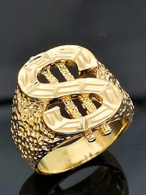 Divatos Stílusos Faragott Üreges Dollártábla Geometrikus Alakú Ötvözet 18k Aranyozott Gyűrű