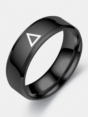 Trendi Egyszerű Faragott Háromszög Mintás Fényes Kör Alakú Rozsdamentes Acél Gyűrű