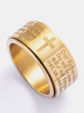 Trendi Egyszerű Faragott Keresztű Szentírás Mintás Forgatható Titán Acél Gyűrű