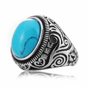 Vintage Mintás Kék Fekete Türkiz Ujjgyűrűk Drágakő Titán Acél Férfi Gyűrű