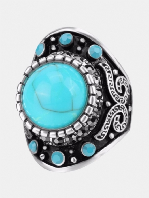 Vintage Ujjgyűrűk Kék Türkiz Kristály Geometriai Antik Ezüst Gyűrűk Etnikai Ékszerek Férfiaknak