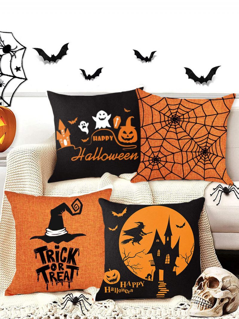 4 Db Retro Vászon Tök Bohóc Denevér Mintás Fesztivál Dekoráció Halloween Párnahuzat Díszpárnahuzat