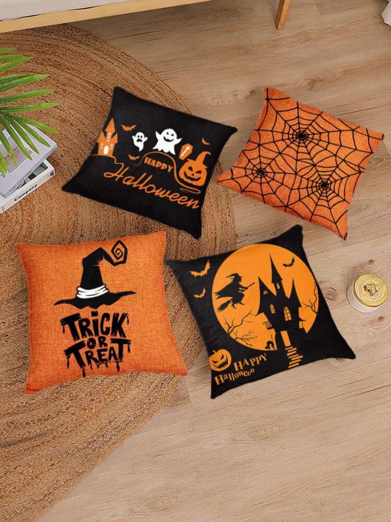 4 Db Retro Vászon Tök Bohóc Denevér Mintás Fesztivál Dekoráció Halloween Párnahuzat Díszpárnahuzat