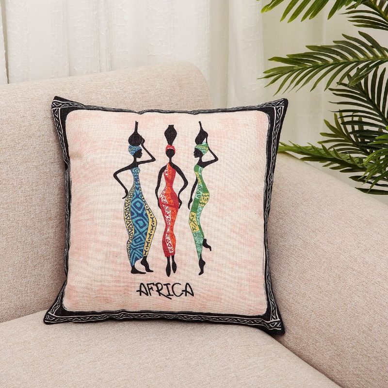 Afrika Indiai Népi Stílusú Nyomtatás Vászon Párnahuzat Otthoni Kanapé Art Decor Üléspárnahuzat