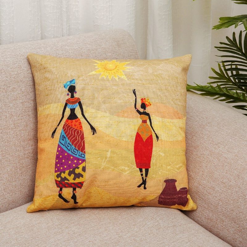 Afrika Indiai Népi Stílusú Nyomtatás Vászon Párnahuzat Otthoni Kanapé Art Decor Üléspárnahuzat