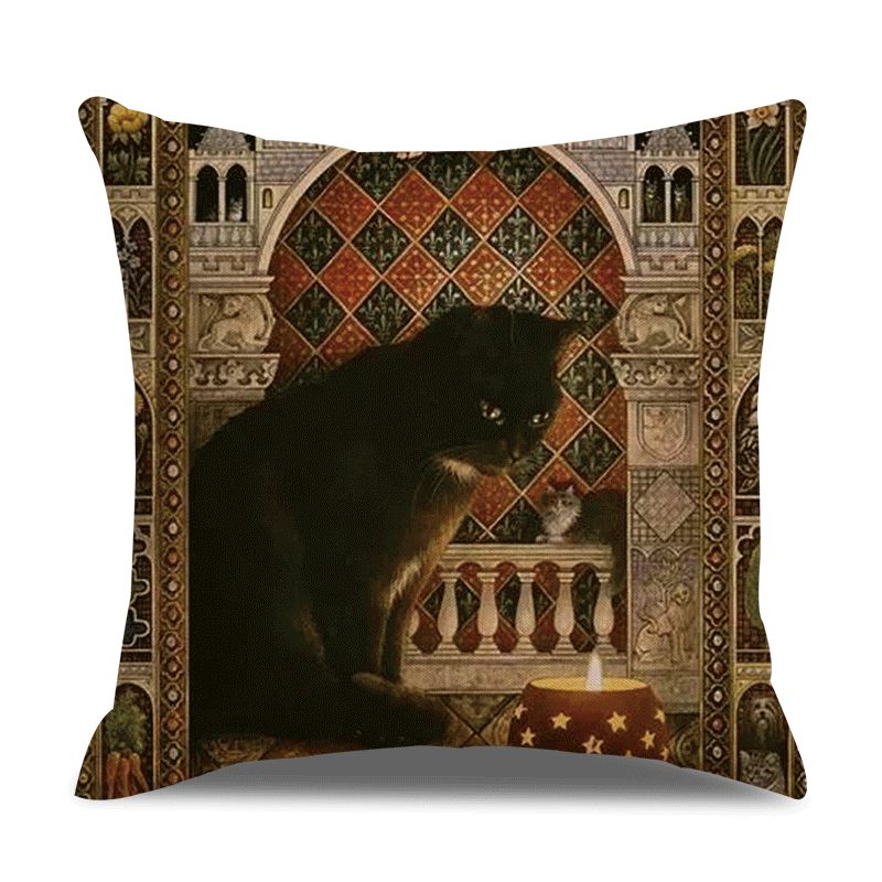 Retro Stílusú Macskák Vászon Pamut Párnahuzat Otthoni Kanapé Art Decor Díszpárnahuzat