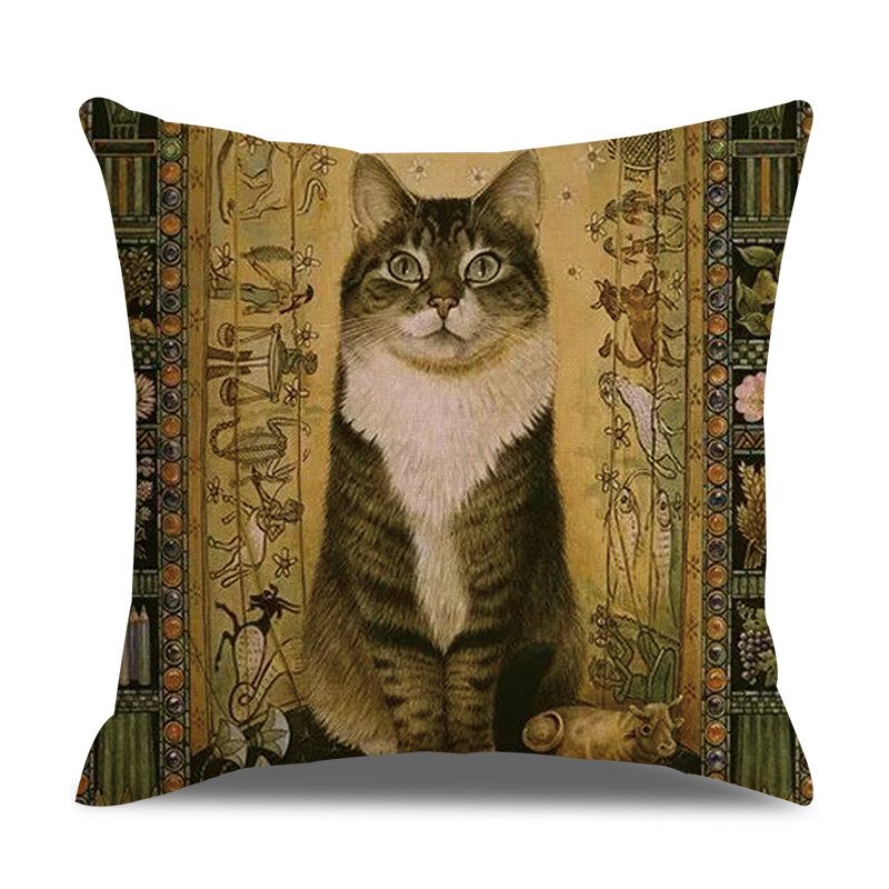 Retro Stílusú Macskák Vászon Pamut Párnahuzat Otthoni Kanapé Art Decor Díszpárnahuzat