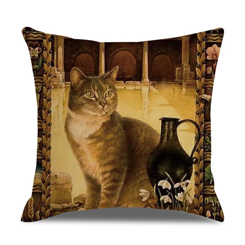 Retro Stílusú Macskák Vászon Pamut Párnahuzat Otthoni Kanapé Art Decor Díszpárnahuzat