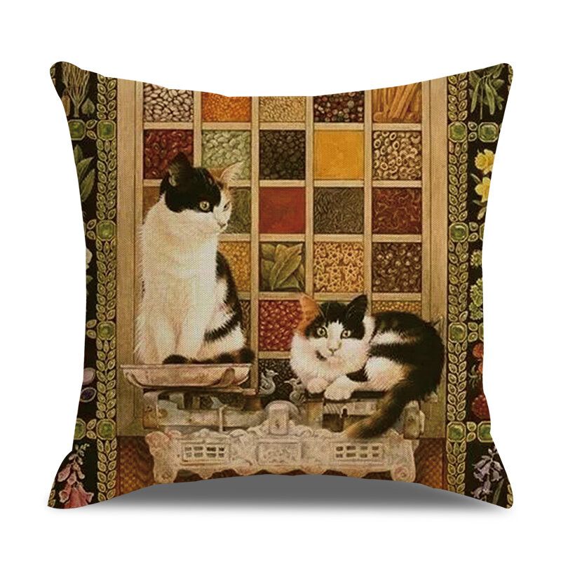 Retro Stílusú Macskák Vászon Pamut Párnahuzat Otthoni Kanapé Art Decor Díszpárnahuzat