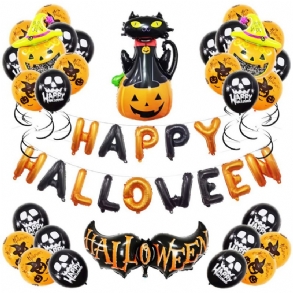 Halloween Ballon Szett 12 Hüvelykes Latex Alumínium Sütőtök Fólia Kerek Léggömbök Nyomtatott És Betűs Parti Dekorációval
