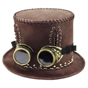 Uniszex Steampunk Felső Sapka Retro Punk Rusztikus Pu Bőr Fűzős Úri Jelmezekhez Halloween Party