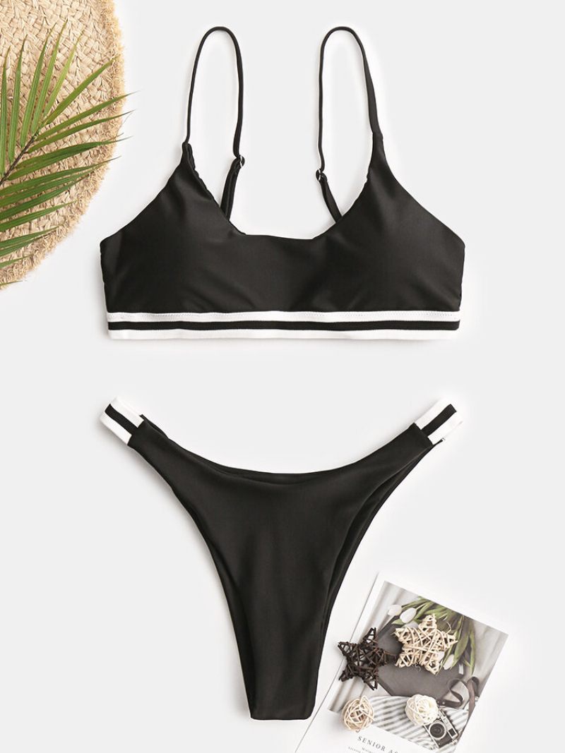 Női Tanga Bikini Tömör Csíkos Szabású Fürdőruha