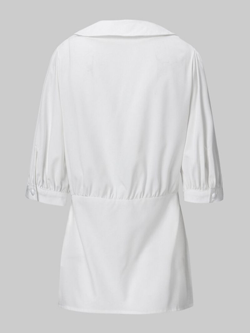 Szatén Gyöngygombos 3/4 Ujjú Nagy Méretű Elegáns Blúz