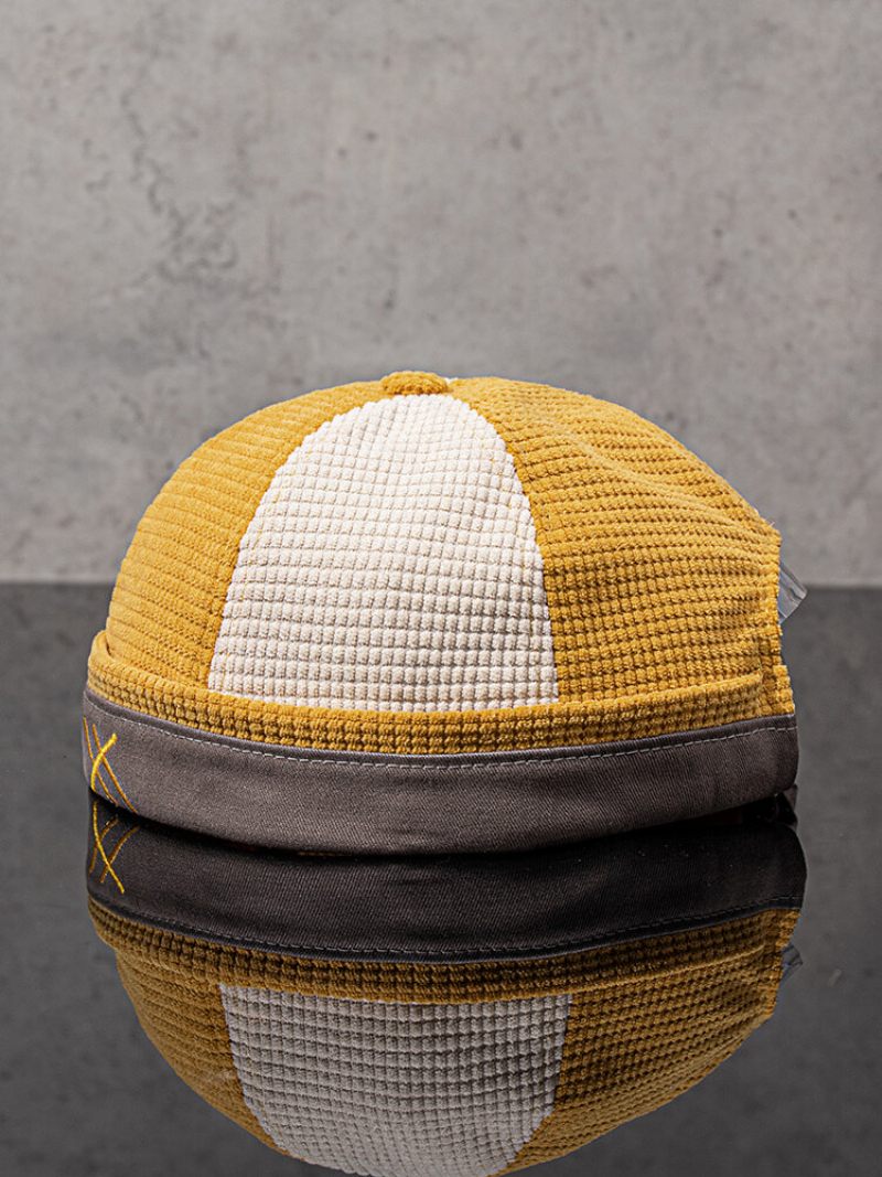 Uniszex Kordbársony Színben Passzoló Patchwork Hímzőcérna Teljesen Karima Nélküli Sapka Landlord Skull Cap