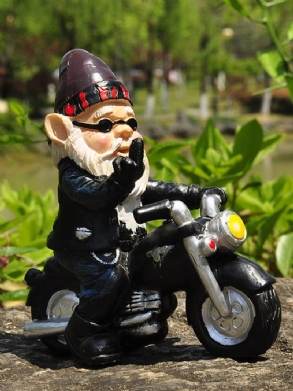 1 Db Gyanta Naughty Gnome Törpe Kerti Dekoráció Motorkerékpár Szobor Fehér Öreg Kiegészítők Asztali
