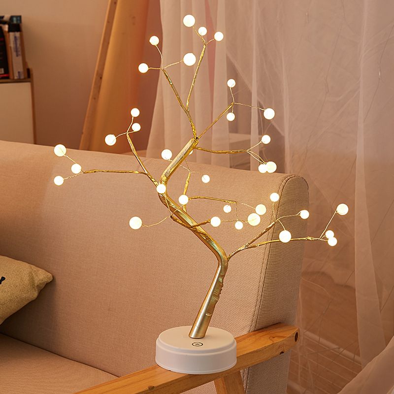 Led Fa Lámpa Gyöngy Inga Asztali Réz Huzal Firefly Szoba Dekoráció Éjszakai Fény