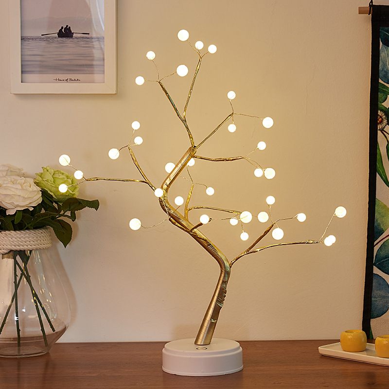 Led Fa Lámpa Gyöngy Inga Asztali Réz Huzal Firefly Szoba Dekoráció Éjszakai Fény