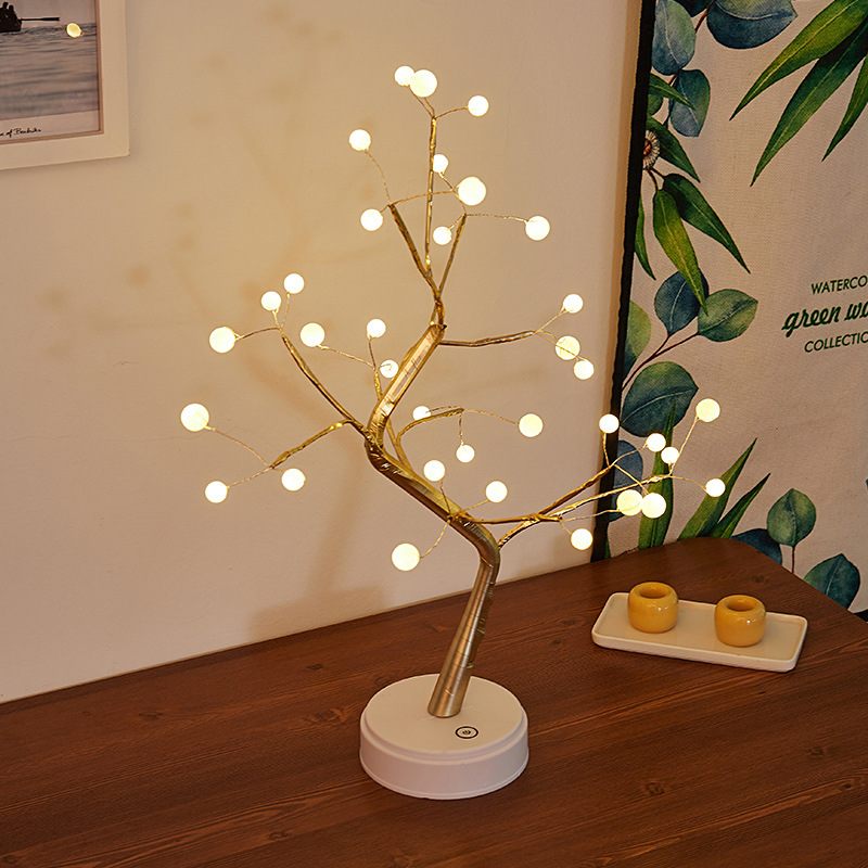 Led Fa Lámpa Gyöngy Inga Asztali Réz Huzal Firefly Szoba Dekoráció Éjszakai Fény